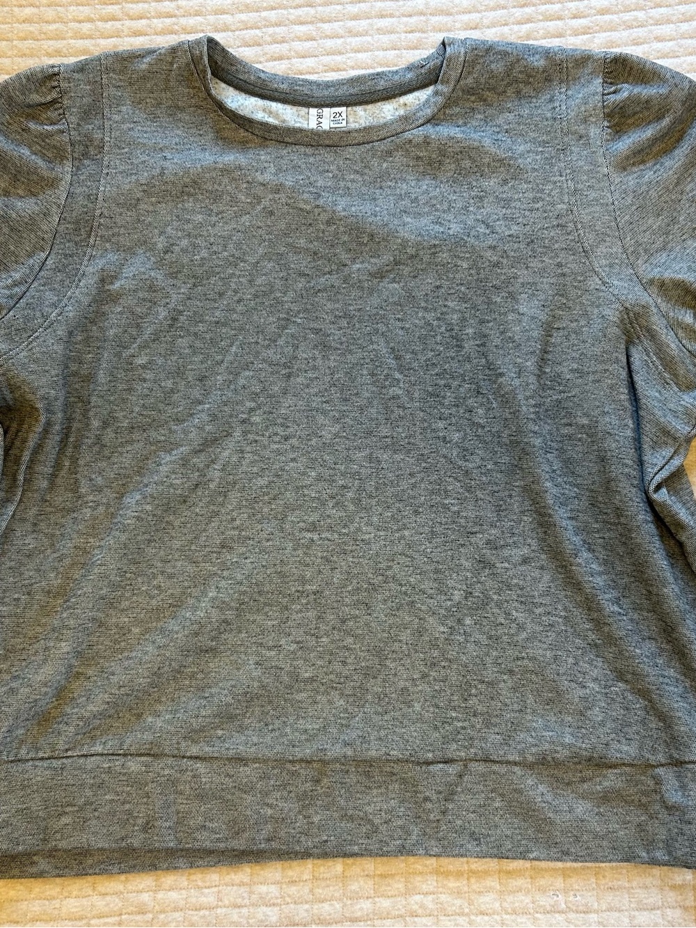 Heather Gray Puff-Sleeve Crewneck Sweatshirt